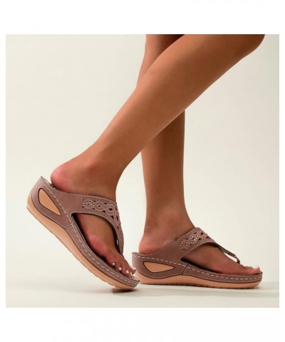 Women's Bohemian Thong Sandal Clip Toe Slip on Flip Flops Sandals for Women Comfortable Arch Support Wedge Sandal 9 Brown $17...