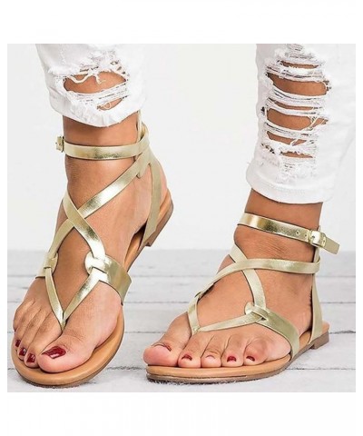 Vintage Lace up Flat Sandals for Women Summer Casual Breathable Clip Toe Flip Flops Sandals Buckle Ankle Strap Gold 9 $18.33 ...