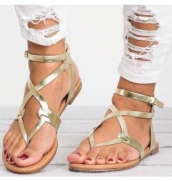 Vintage Lace up Flat Sandals for Women Summer Casual Breathable Clip Toe Flip Flops Sandals Buckle Ankle Strap Gold 9 $18.33 ...