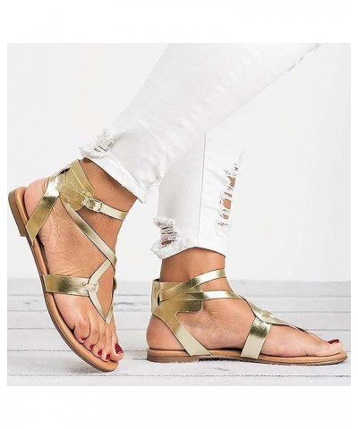 Vintage Lace up Flat Sandals for Women Summer Casual Breathable Clip Toe Flip Flops Sandals Buckle Ankle Strap Gold 9 $18.33 ...