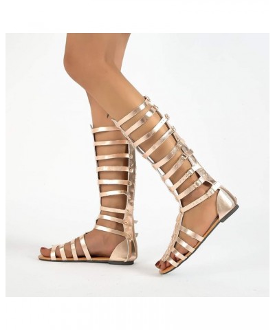 Strappy Sandals Women Bohemian Wedges For Women Dressy Comfort Sandals For Women Sandals For Women'S Strappy Low Chunk Gold-c...