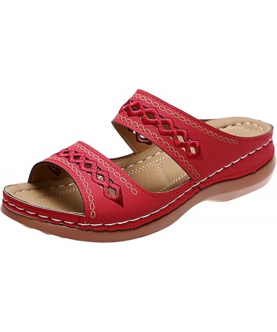 Women Leather Flip Flops Recovery Shoes For Women Clear Sandals For Women Pink Sandals Women Sandalias Elegan Red-c $14.49 Sa...