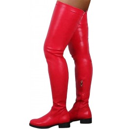 Womens Stretch Thigh High Boots Low Chunky Heel Sexy Zipper Round Toe Over The Knee High Riding Boots 35 for women A-red $32....