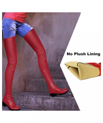 Womens Stretch Thigh High Boots Low Chunky Heel Sexy Zipper Round Toe Over The Knee High Riding Boots 35 for women A-red $32....