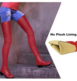 Womens Stretch Thigh High Boots Low Chunky Heel Sexy Zipper Round Toe Over The Knee High Riding Boots 35 for women A-red $32....