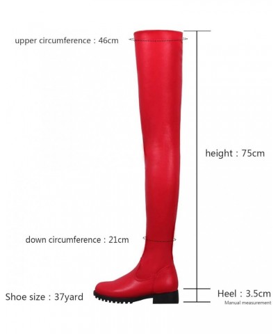 Womens Stretch Thigh High Boots Low Chunky Heel Sexy Zipper Round Toe Over The Knee High Riding Boots 35 for women A-red $32....