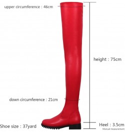 Womens Stretch Thigh High Boots Low Chunky Heel Sexy Zipper Round Toe Over The Knee High Riding Boots 35 for women A-red $32....