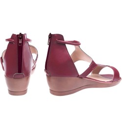 Leather Sandals Low Wedges Walking Strappy Slip on Sandals Fashion Summer Strappy Sandals Comfortable Beach Shoes Wine $12.54...