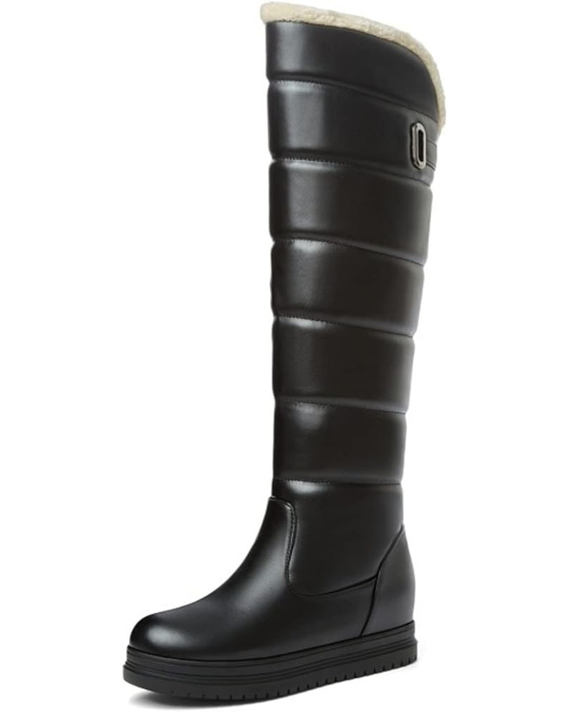 Flat Boots Inner Height High Knee High Boots Side Zip Snow Boots Black $25.73 Boots