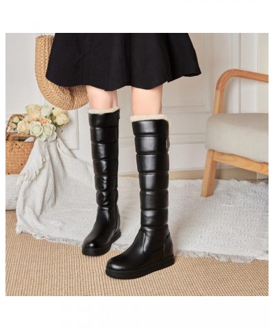 Flat Boots Inner Height High Knee High Boots Side Zip Snow Boots Black $25.73 Boots