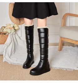 Flat Boots Inner Height High Knee High Boots Side Zip Snow Boots Black $25.73 Boots