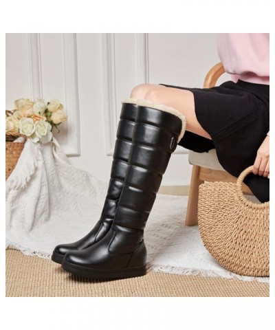 Flat Boots Inner Height High Knee High Boots Side Zip Snow Boots Black $25.73 Boots