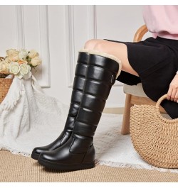 Flat Boots Inner Height High Knee High Boots Side Zip Snow Boots Black $25.73 Boots