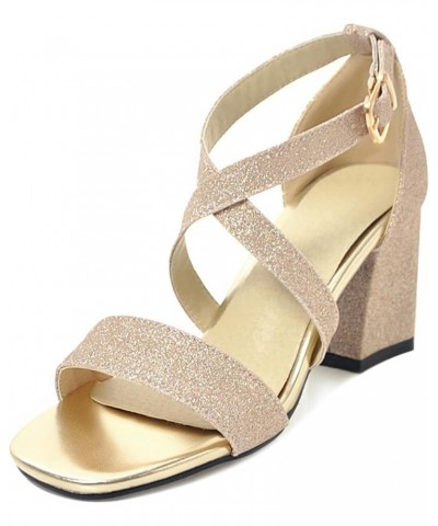 Women Sandals, Open Toe High Heel Party Sandals Buckle Solid Block Heel Sandals Ankle Strap, Size 2-10 Gold-7 $22.31 Sandals