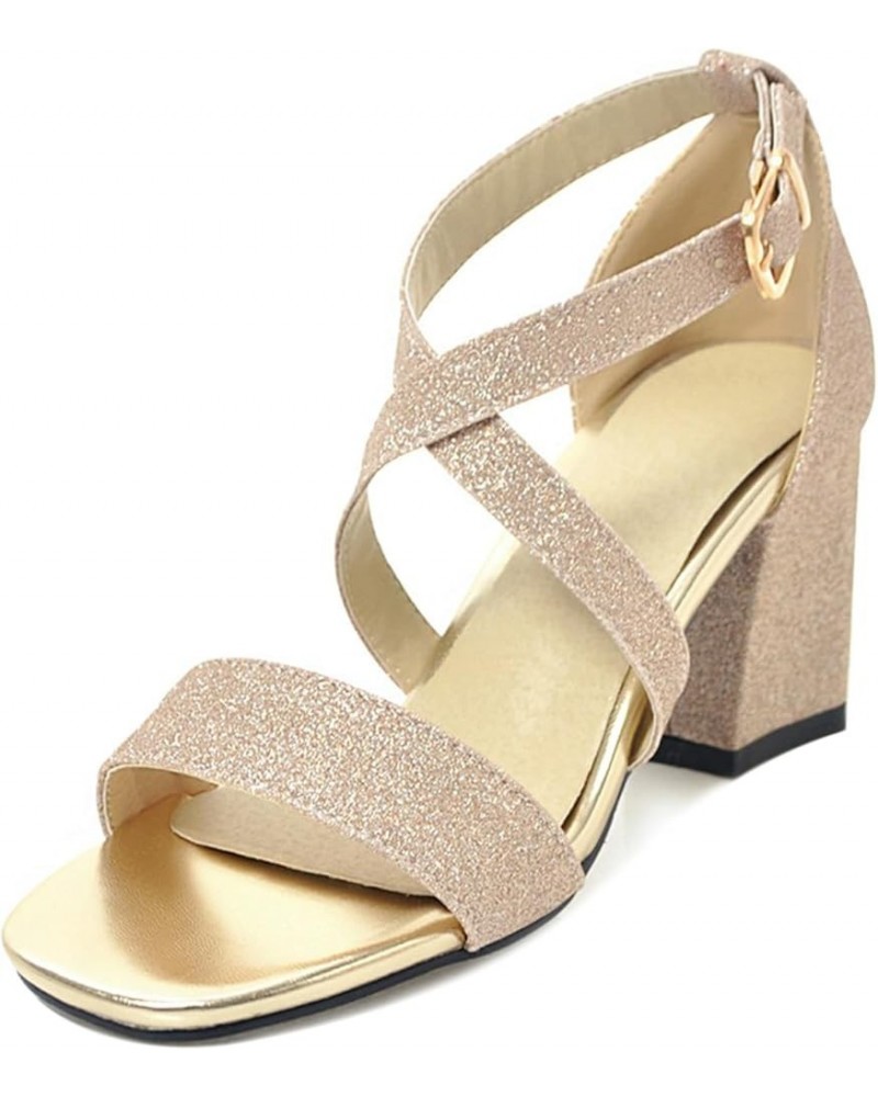 Women Sandals, Open Toe High Heel Party Sandals Buckle Solid Block Heel Sandals Ankle Strap, Size 2-10 Gold-7 $22.31 Sandals