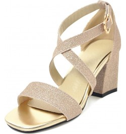 Women Sandals, Open Toe High Heel Party Sandals Buckle Solid Block Heel Sandals Ankle Strap, Size 2-10 Gold-7 $22.31 Sandals