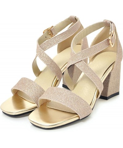 Women Sandals, Open Toe High Heel Party Sandals Buckle Solid Block Heel Sandals Ankle Strap, Size 2-10 Gold-7 $22.31 Sandals