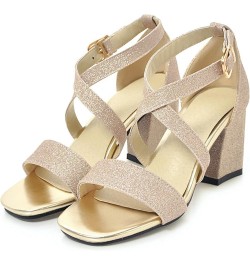 Women Sandals, Open Toe High Heel Party Sandals Buckle Solid Block Heel Sandals Ankle Strap, Size 2-10 Gold-7 $22.31 Sandals