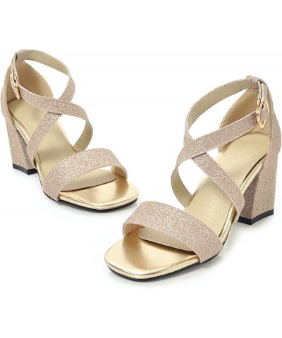 Women Sandals, Open Toe High Heel Party Sandals Buckle Solid Block Heel Sandals Ankle Strap, Size 2-10 Gold-7 $22.31 Sandals