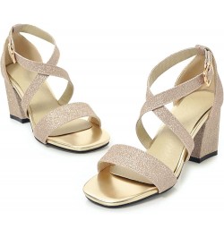 Women Sandals, Open Toe High Heel Party Sandals Buckle Solid Block Heel Sandals Ankle Strap, Size 2-10 Gold-7 $22.31 Sandals