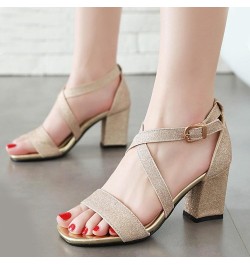 Women Sandals, Open Toe High Heel Party Sandals Buckle Solid Block Heel Sandals Ankle Strap, Size 2-10 Gold-7 $22.31 Sandals