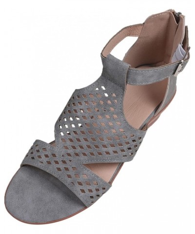 Fit Flops Sandals for Women Size 8 Zip Back Hollow Out Wedge Sandals for Women Causal Shoes Open Toe Shoes Wedges 9 Grey $9.1...