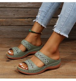 Women Summer Solid Color Slip On Casual Open Toe Wedges Soft Bottom Breathable Slippers Sandals for Women Heels Wedge (Brown,...