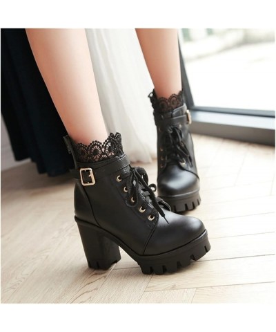 Women Classic Lace Up Short Boots Platform Ankle Boots with Block Heel PU Leather Biker Booties Gothic Combat Ankle Boots wit...