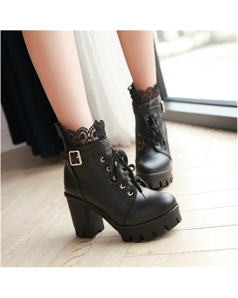 Women Classic Lace Up Short Boots Platform Ankle Boots with Block Heel PU Leather Biker Booties Gothic Combat Ankle Boots wit...