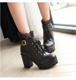 Women Classic Lace Up Short Boots Platform Ankle Boots with Block Heel PU Leather Biker Booties Gothic Combat Ankle Boots wit...