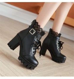 Women Classic Lace Up Short Boots Platform Ankle Boots with Block Heel PU Leather Biker Booties Gothic Combat Ankle Boots wit...