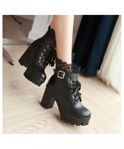 Women Classic Lace Up Short Boots Platform Ankle Boots with Block Heel PU Leather Biker Booties Gothic Combat Ankle Boots wit...