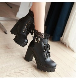 Women Classic Lace Up Short Boots Platform Ankle Boots with Block Heel PU Leather Biker Booties Gothic Combat Ankle Boots wit...