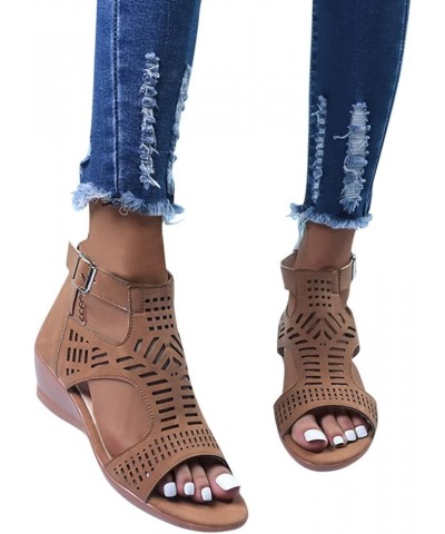 Sandals for Women Fashion Peep Toe Causal Shoes Hollow Out Wedges Sandals sandals women dressy summer Brown $19.54 Sandals