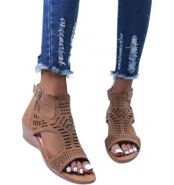 Sandals for Women Fashion Peep Toe Causal Shoes Hollow Out Wedges Sandals sandals women dressy summer Brown $19.54 Sandals