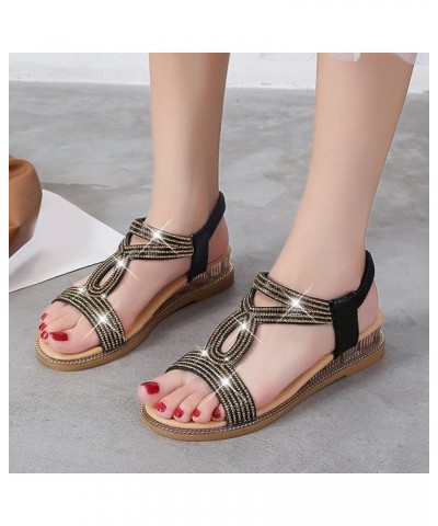 Summer Sandals for Women Wedges Rhinestones Back Zipper Comfortable Low Heels Sandals Casual Open Toe Strappy Sandals Leather...