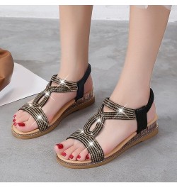 Summer Sandals for Women Wedges Rhinestones Back Zipper Comfortable Low Heels Sandals Casual Open Toe Strappy Sandals Leather...