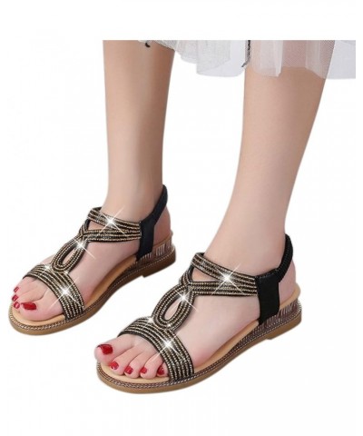 Summer Sandals for Women Wedges Rhinestones Back Zipper Comfortable Low Heels Sandals Casual Open Toe Strappy Sandals Leather...