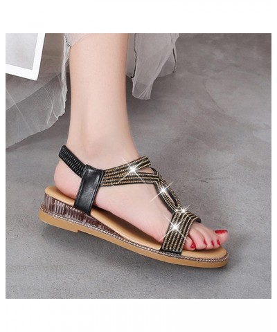 Summer Sandals for Women Wedges Rhinestones Back Zipper Comfortable Low Heels Sandals Casual Open Toe Strappy Sandals Leather...