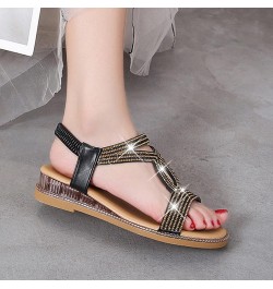 Summer Sandals for Women Wedges Rhinestones Back Zipper Comfortable Low Heels Sandals Casual Open Toe Strappy Sandals Leather...