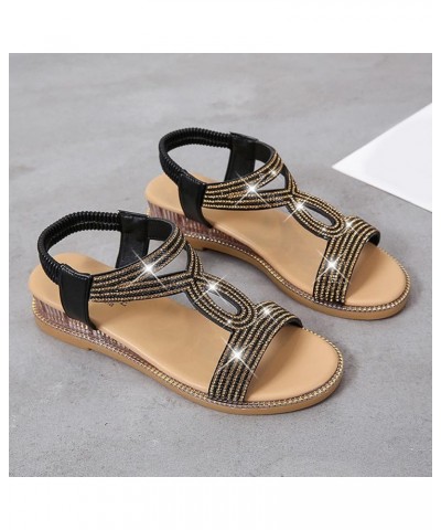 Summer Sandals for Women Wedges Rhinestones Back Zipper Comfortable Low Heels Sandals Casual Open Toe Strappy Sandals Leather...