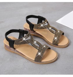 Summer Sandals for Women Wedges Rhinestones Back Zipper Comfortable Low Heels Sandals Casual Open Toe Strappy Sandals Leather...