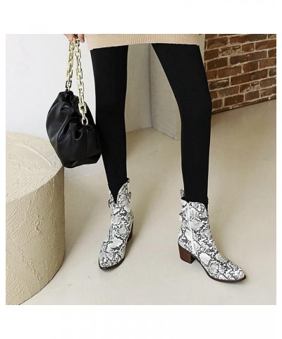 Women's Classic Western Chelsea Ankle Booties Round Toe Comfort Mid Heel Dressy Riding Short Boots White/Serpentine-velvet Li...