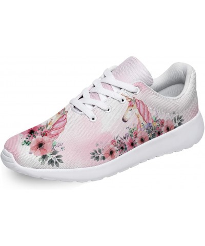 Womens Girls Pink Unicorn with Flower Shoes Lightweight Lace Up Tennis Walking Sneakers Gifts for Ladies Girl,US Size 13 Wome...