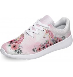 Womens Girls Pink Unicorn with Flower Shoes Lightweight Lace Up Tennis Walking Sneakers Gifts for Ladies Girl,US Size 13 Wome...