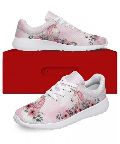 Womens Girls Pink Unicorn with Flower Shoes Lightweight Lace Up Tennis Walking Sneakers Gifts for Ladies Girl,US Size 13 Wome...