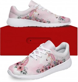 Womens Girls Pink Unicorn with Flower Shoes Lightweight Lace Up Tennis Walking Sneakers Gifts for Ladies Girl,US Size 13 Wome...