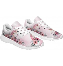 Womens Girls Pink Unicorn with Flower Shoes Lightweight Lace Up Tennis Walking Sneakers Gifts for Ladies Girl,US Size 13 Wome...