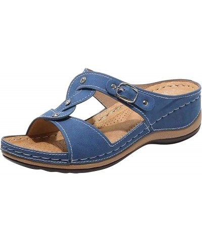 Wedges for Women, Open Toe Buckle Ankle Strap Espadrilles Flatform Wedge Casual Sandals Blue-a $11.46 Sandals