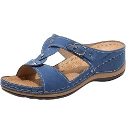 Wedges for Women, Open Toe Buckle Ankle Strap Espadrilles Flatform Wedge Casual Sandals Blue-a $11.46 Sandals